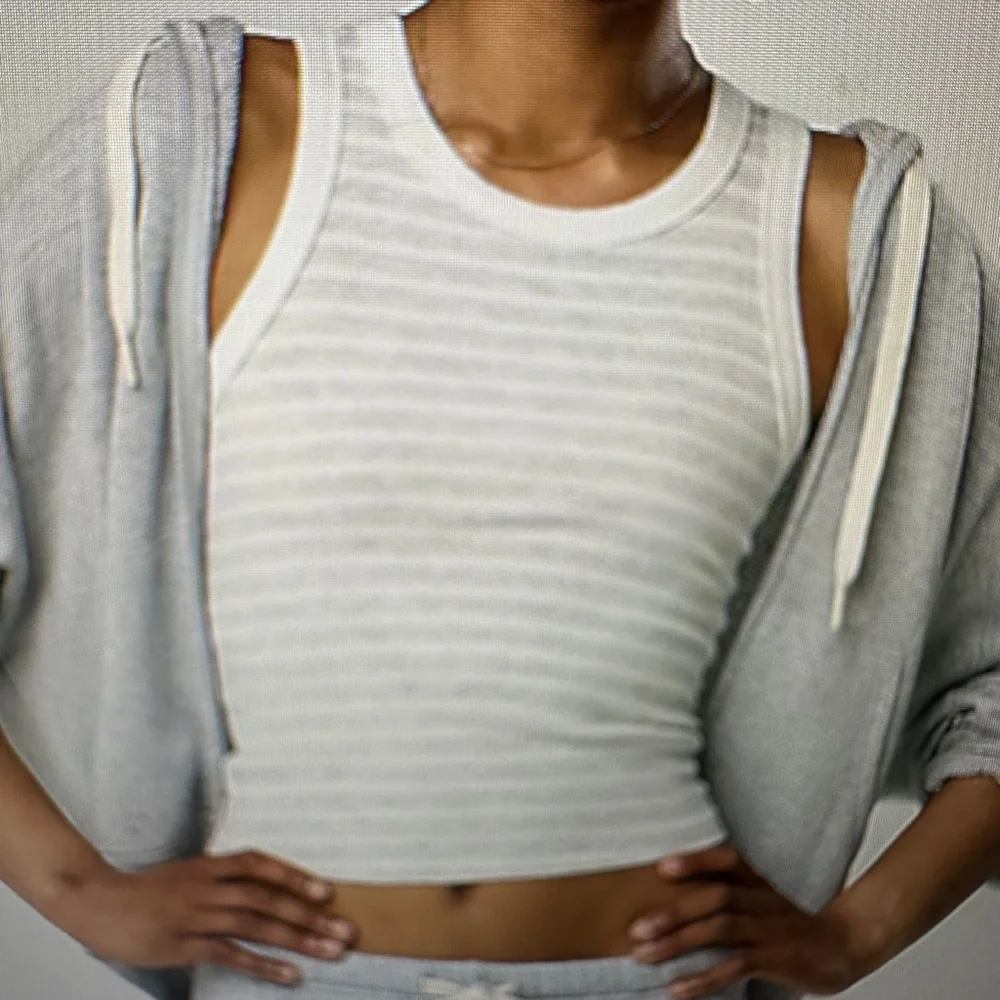 Aerie White Ribbed Crop Tank Top - Picture 2 of 3